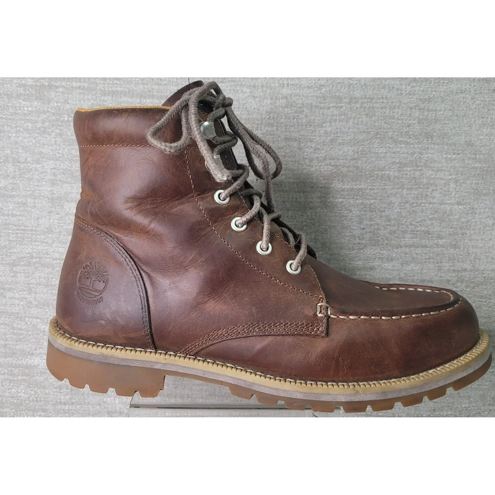 Timberland Redwood Falls Waterproof Moc Toe Boots Mens 8 Brown Leather